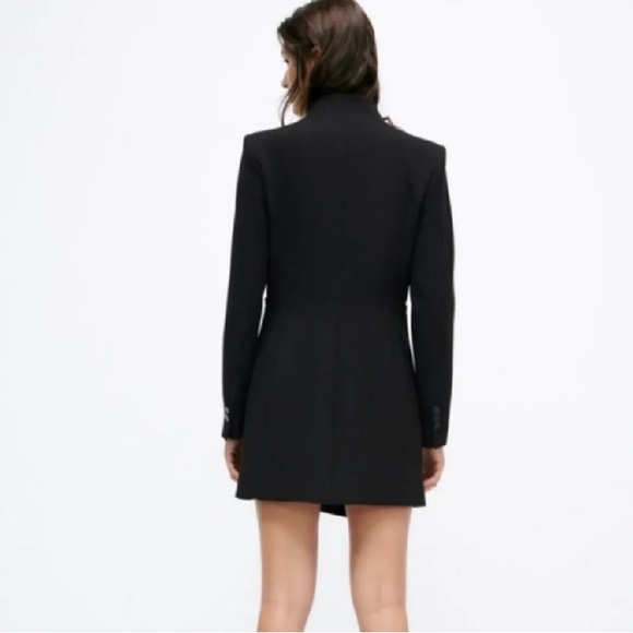 ZARA WOMEN INVERTED LAPEL FROCK COAT LONG BLAZER BLACK CLASSIC SIZE L - Picture 12 of 12